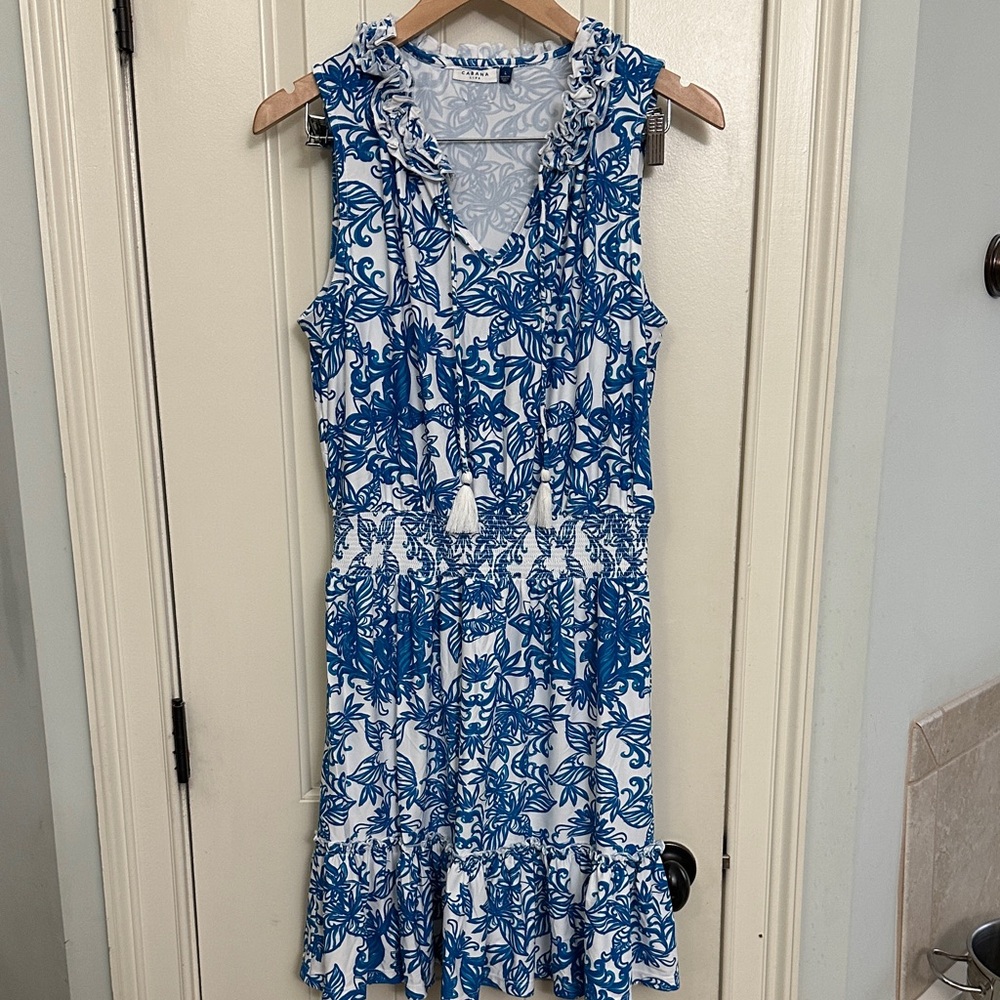 Blue and White Sleeveless Dress